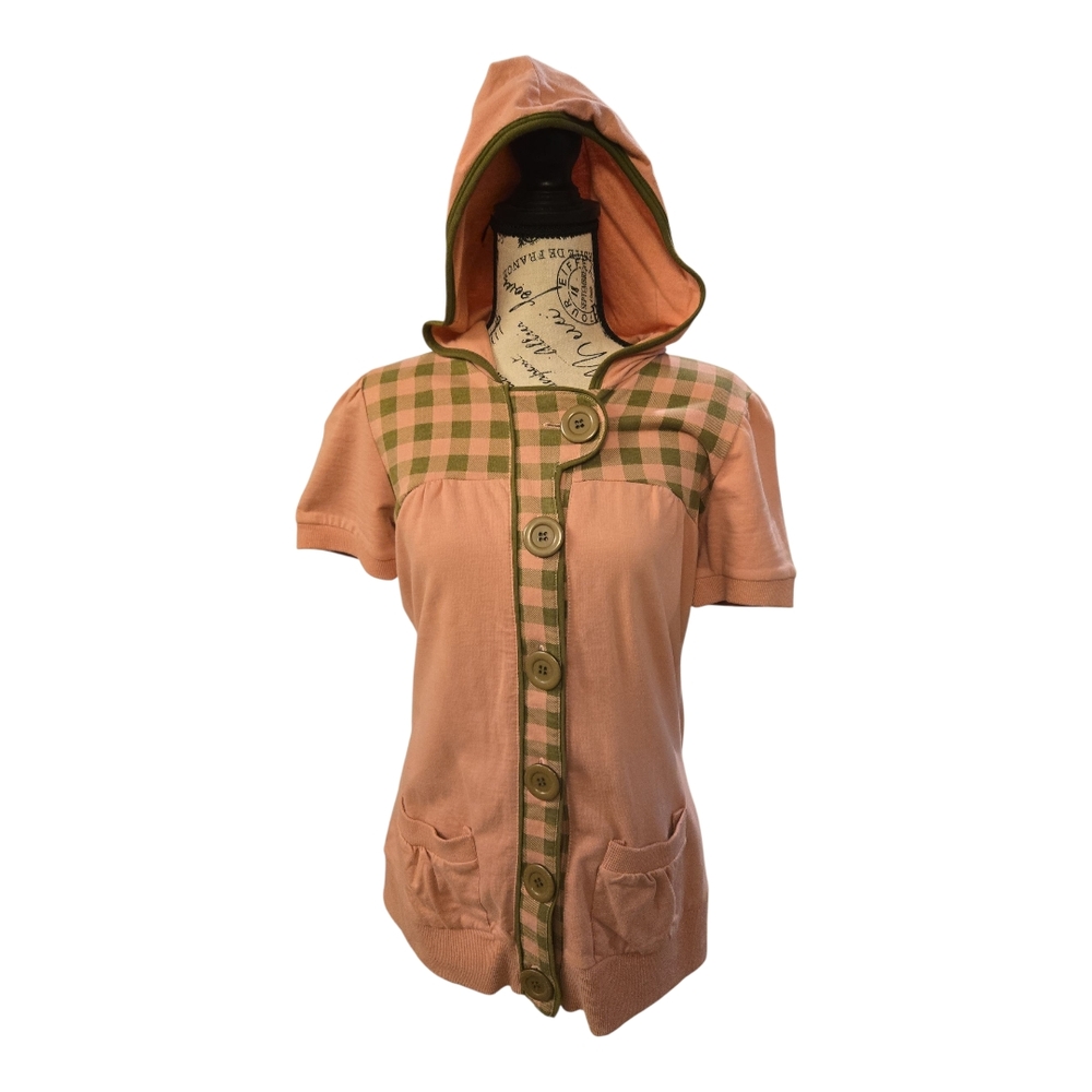 Stylish Pink Plaid Vintage Hooded Top